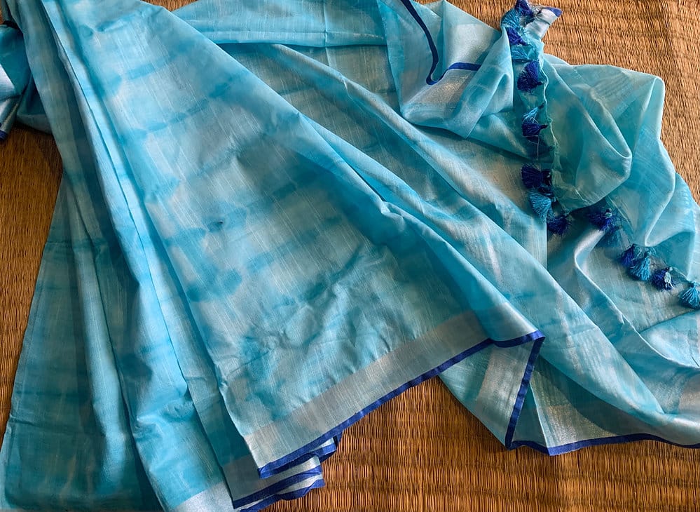 Blue Shibori Linen Saree