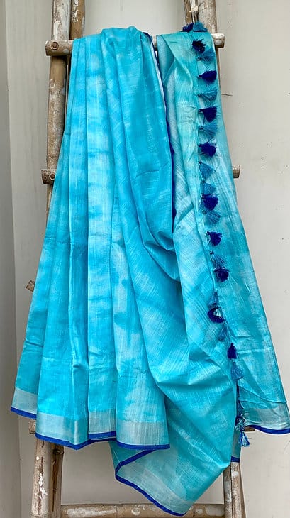 Blue Shibori Linen Saree