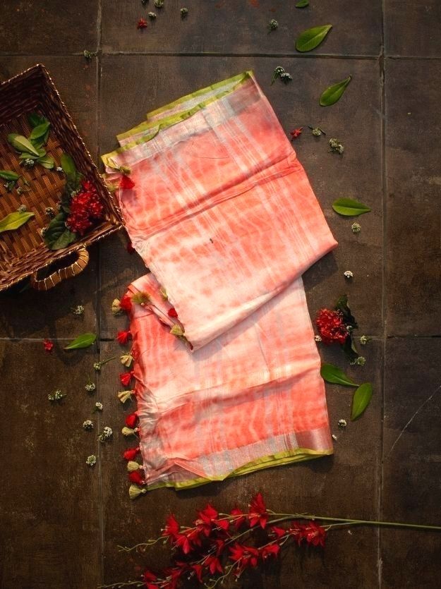 Red White Linen Shibori Saree